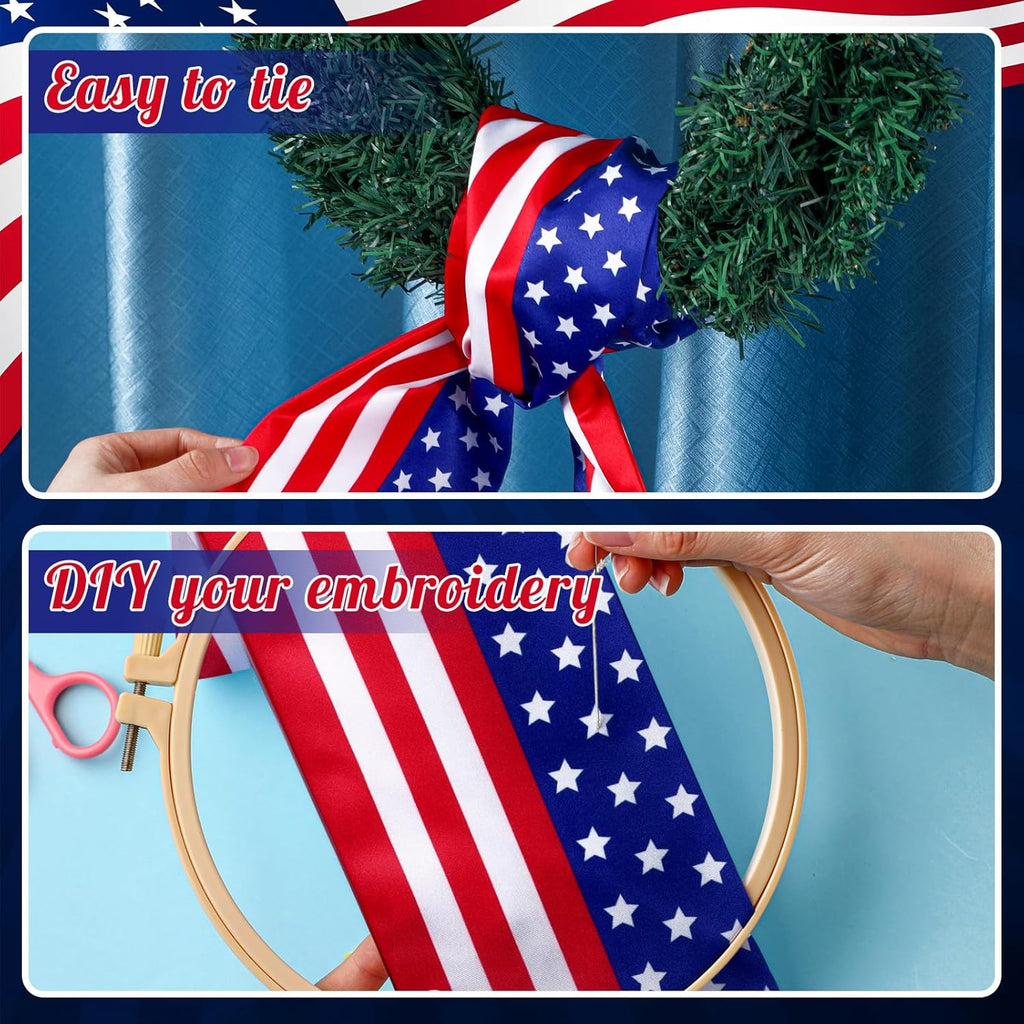 VitalCozy Patriotic Wreath Sash - Satin Embroidery Monogram Ribbon for Indoor/Outdoor Decor
