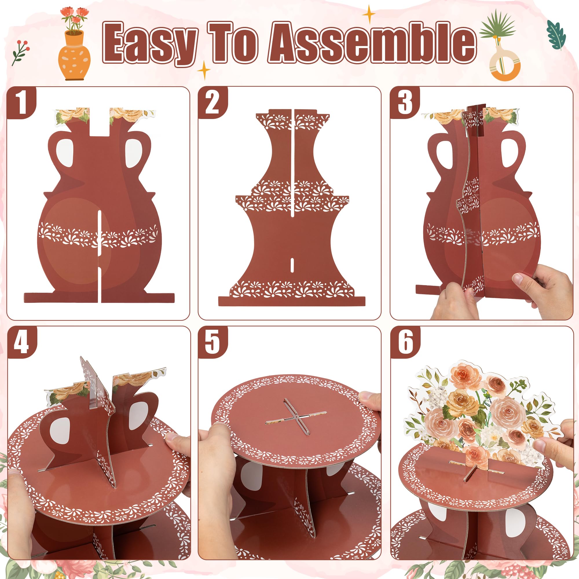 ANGOLIO De Barro Mexicanos Cupcake Stand Party Supplies - 3 Tier Mexican Flower Birthday Cupcake Tower Taco Dessert Holder Display Party Decorations for Wedding Baby Shower Birthday Fiesta (Brown)