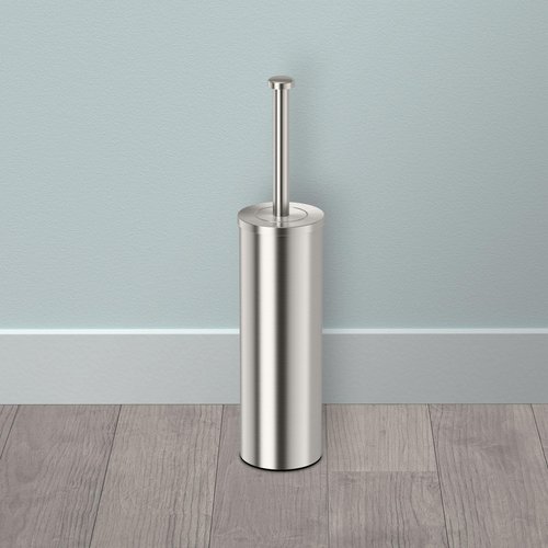Gatco Small Bathroom Trash Can with Lid and Toilet Brush Set, Round 3 Gallon Stainless Steel Wastebasket, Under Sink, Satin Nickel, for Bathroom, Bedroom, Office (2976)