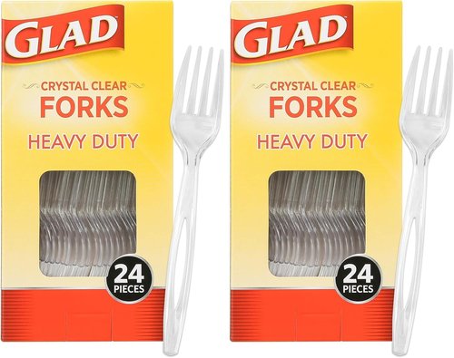 Glad Crystal Clear Heavy Duty Forks - 24 Count Strong Disposable Plastic Forks for Daily Use