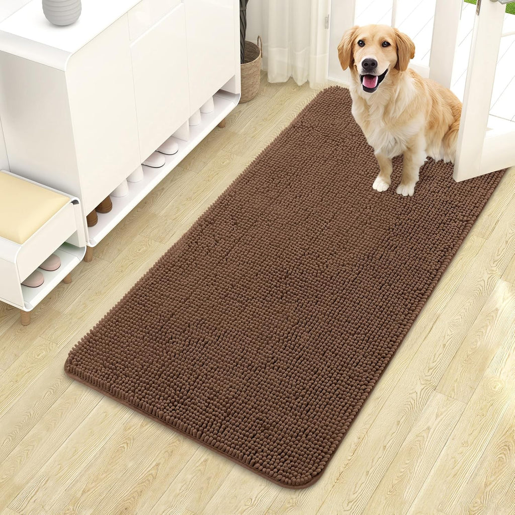 OLANLY Dog Door Mat - Absorbent Non-Slip Chenille Mat for Muddy Paws | 44x24 Mocha Indoor Carpet