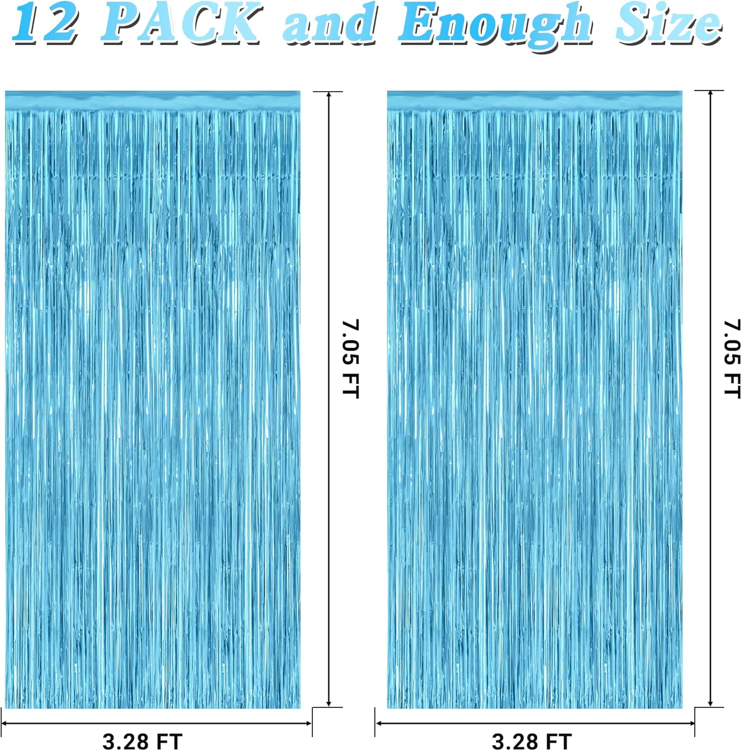 Skiennix Sky Blue Curtains - 12 Pack Metallic Party Streamers | 3.28 FT x 7.05 FT Winter Wonderland Backdrop