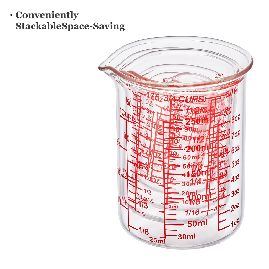 Ackers 7-Piece Glass Measuring Cup Set, Borosilicate Beaker Style Nesting Liquid Measuring Cups