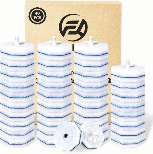 FHORAIN Toilet Wand Refills - 40 Count Disposable Brush Heads with Extra Thick Foaming Power | Strong Cleaning & Scrubbing