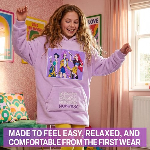Huntrix KPop Demon Hunters Fleece Wearable Blanket Hoodie - Officially Licensed for Girls 6-14 Years