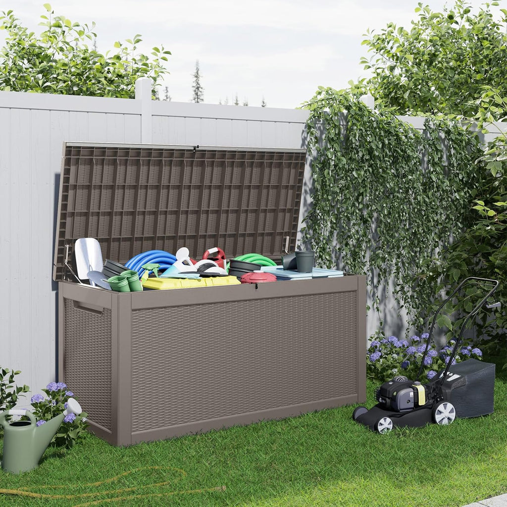 Skiennix 320 Gallon Outdoor Deck Box - Lockable Waterproof Storage for Garden Tools & Cushions | Grey