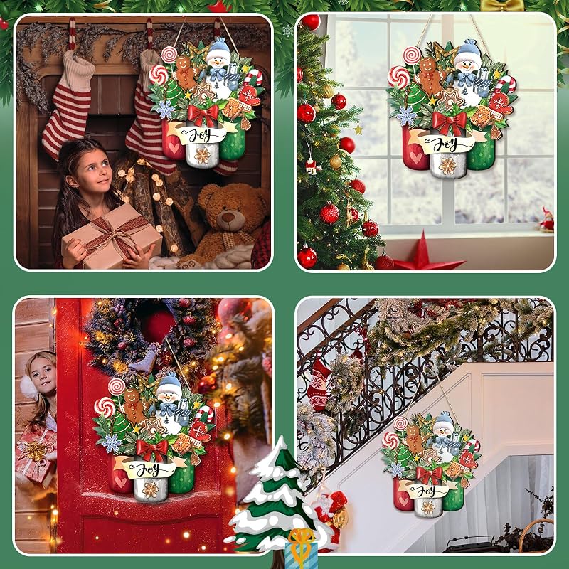 Snowman Christmas Welcome Door Hanger - Rustic Outdoor Front Door Sign (Variation: Snowman)