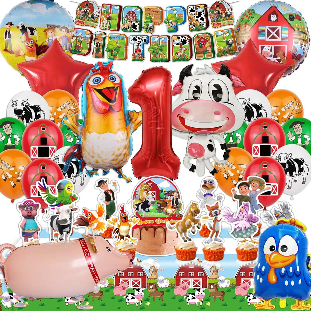 Farm Theme Birthday Decorations, Party Decorations, Birthday Party Supplies, Banner, Balloons, Tablecloth, Cupcake Toppers, Large Cake Decorations, Table Cover (1 year old)