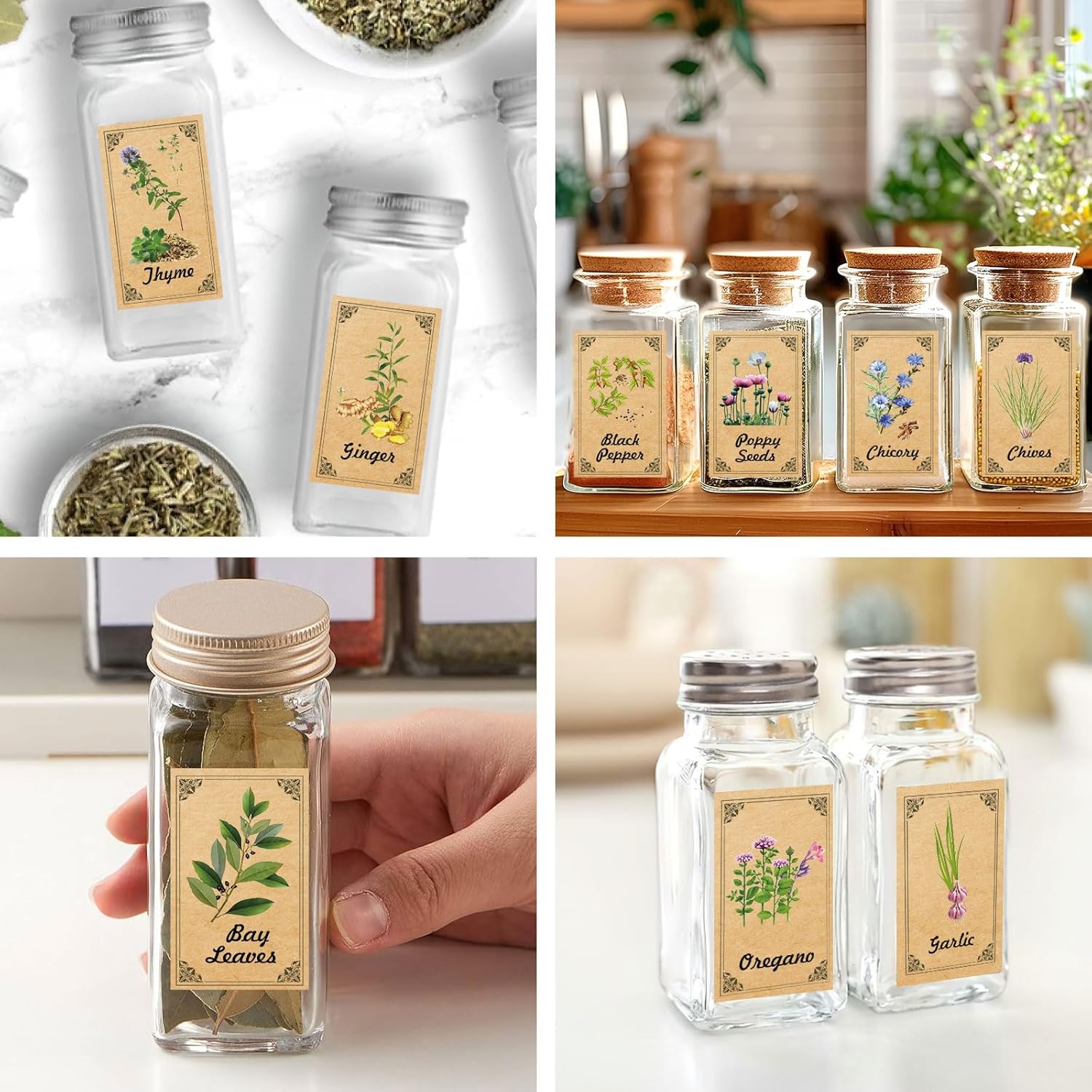 Skiennix 48PCS Herb & Spice Labels - Vintage Stickers for Jar Organization | 1.4"x2.4" Size
