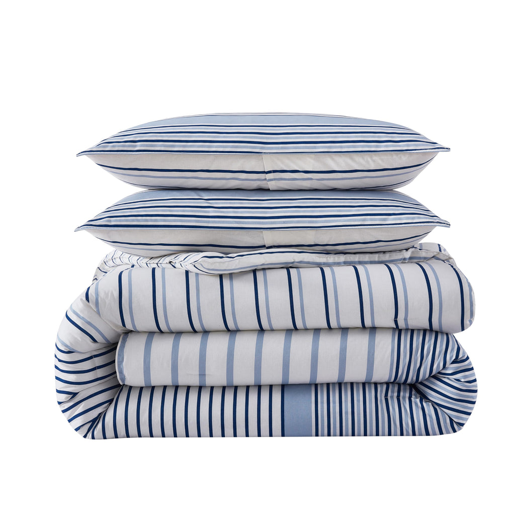 Eddie Bauer - King Duvet Cover Set, Luxuriously Soft Bedding with Matching Shams, Buttons & Corner Ties to Ensure Placement (Cooper Stripe Blue, King)