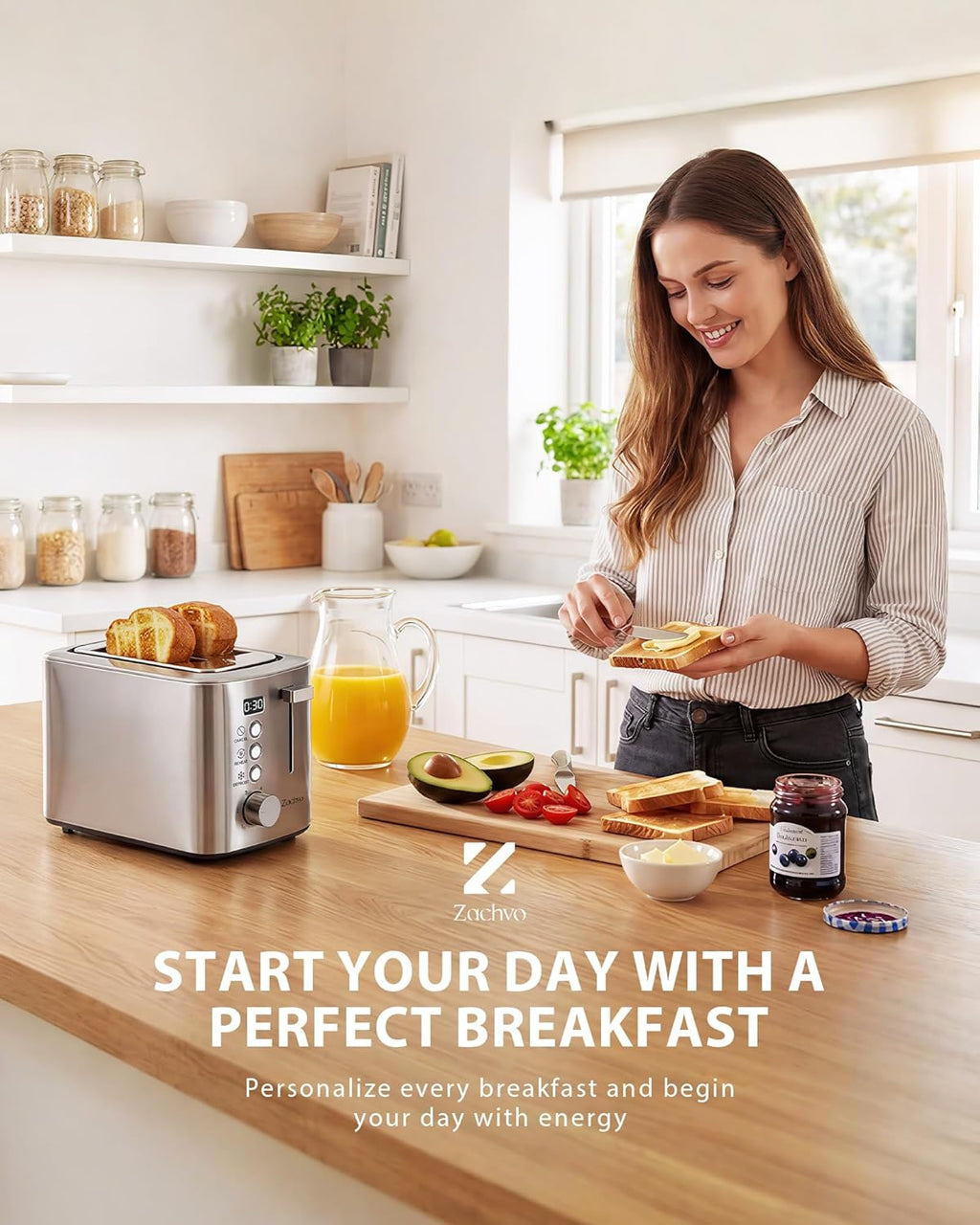 Skiennix 2-Slice Toaster - Wide Slots for Bread & Bagels | Stainless Steel, Digital Countdown, 6 Shade Settings