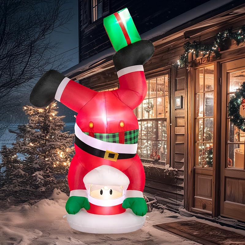 8 FT Handstand Santa Inflatable with 3 LED Lights - Outdoor Christmas Yard Decor (Variation: 8 FT Santa Claus)