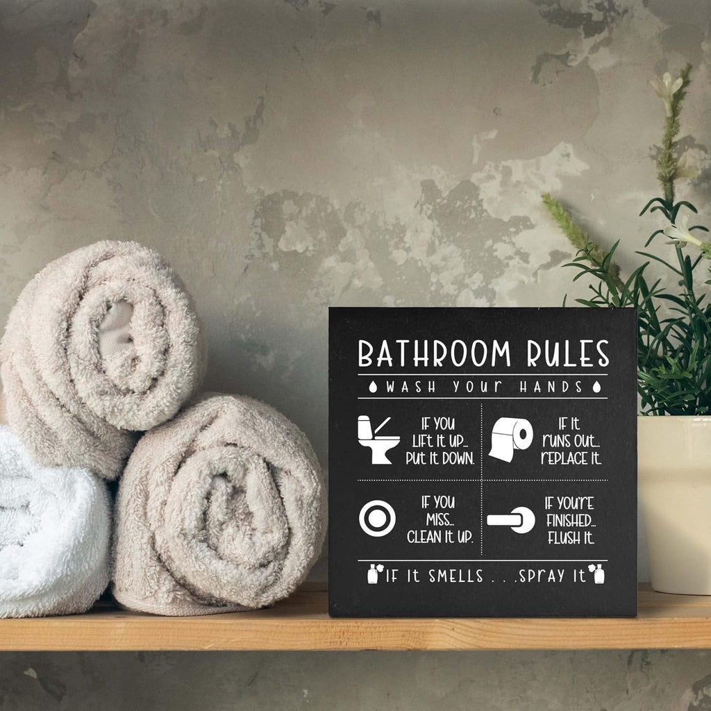 Regine Switzerland Funny Restroom Sign - Rustic Black Wooden Box Decor for Bathroom | Perfect Gift for Holidays