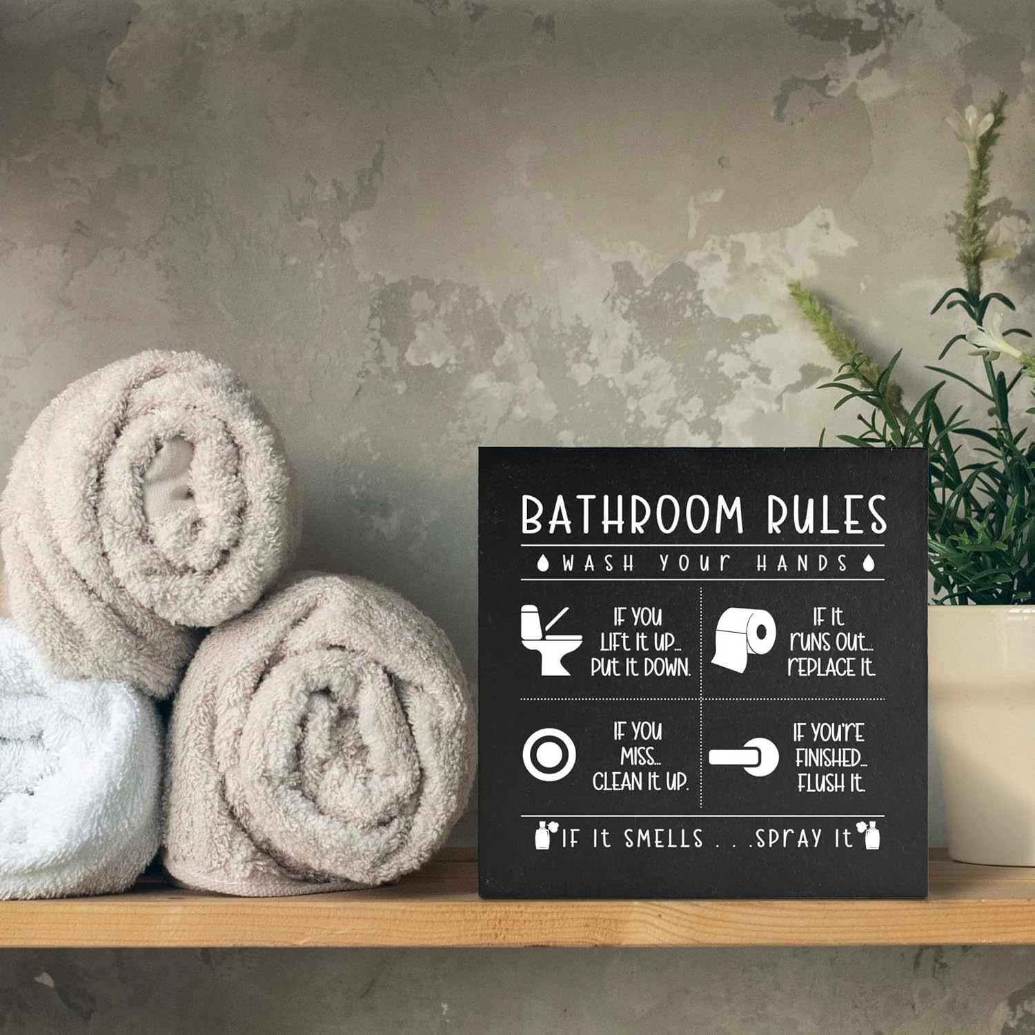 Regine Switzerland Funny Restroom Sign - Rustic Black Wooden Box Decor for Bathroom | Perfect Gift for Holidays
