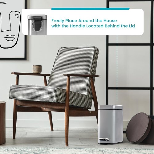 Home Zone Living 1.3 Gallon Stainless Steel Bathroom Trash Can - Slim Design with Lid & Step Pedal, Silver