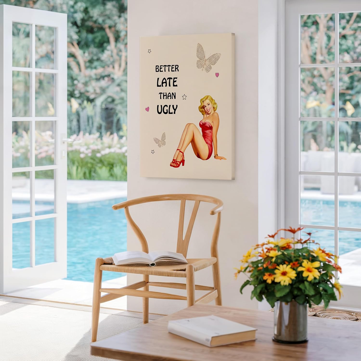 Poster Master Pin-Up Girl Canvas - Retro 'Better Late Than Ugly' Print - Trendy Burlesque Art | Humorous Gift for Men & Women - Available in 8x10 to 30x40
