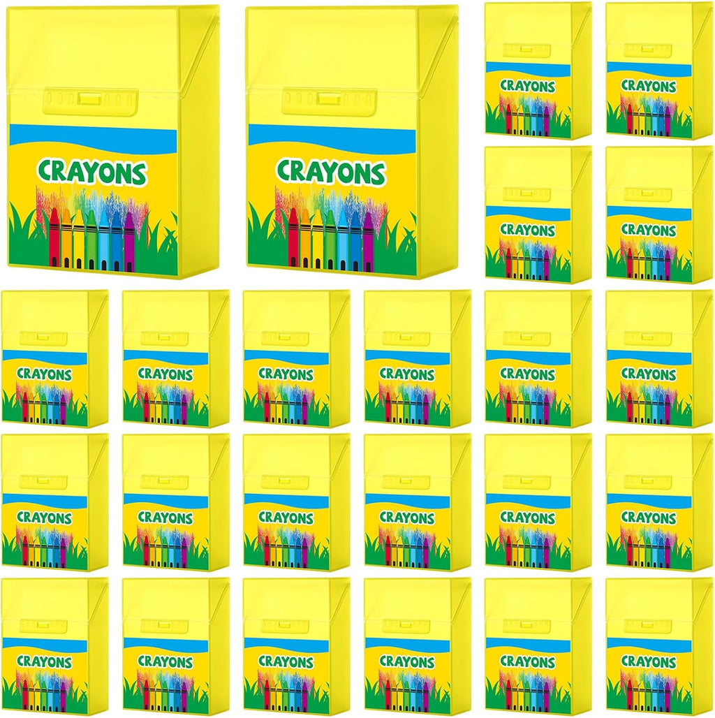 Skiennix Crayon Storage Organizer - 24 Pcs Plastic Box with Hinged Lid & Snap Closure | Cartoon Patterned