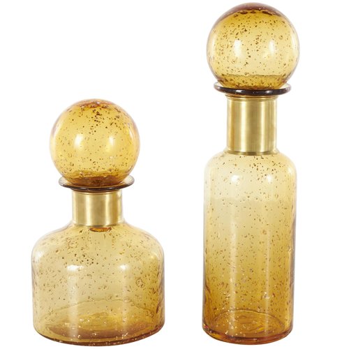Deco 79 Glass Living Room Decorative Jars Speckled Ombre Decorative Container with Round Orb Tops, Set of 2 Jar with Lid 14", 10"H, Yellow