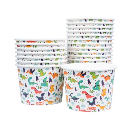Glad for Kids Dinosaurs Paper Snack Bowls, Colorful Heavy Duty Microwave Safe Disposable Bowls for Soup, Ice Cream, and Snacks, Lids Not Included, Multicolor, Party Pack, 12 Oz, 20 Count - 24 Pack
