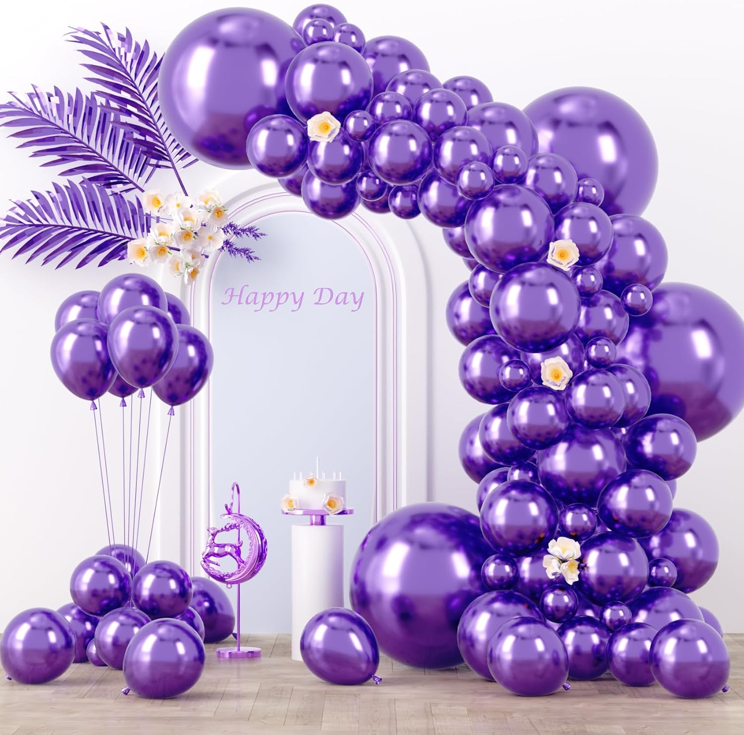 Voircoloria Metallic Purple Balloon Garland Kit - 130pcs in Various Sizes | Perfect for Birthday, Baby Shower, Graduation, and Gender Reveal Parties