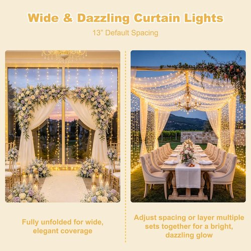 JMEXSUSS 900 LED Outdoor Curtain Lights - 9.5x29.5ft Twinkle String Lights with Remote for Wedding & Home Decor | Warm White