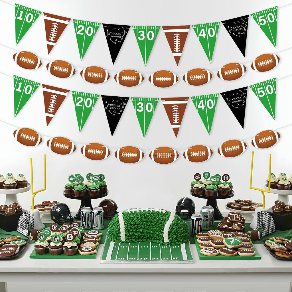 4pcs Football Party Decorations Pre-Strung Football Hanging Garland Triangle Flags Banner for Sports Themed Baby Shower Birthday Party Decorations
