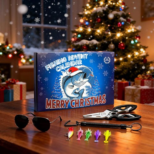Fishing Advent Calendar 2025 - 24-Day Countdown with Surprise Gifts for Fishing Enthusiasts