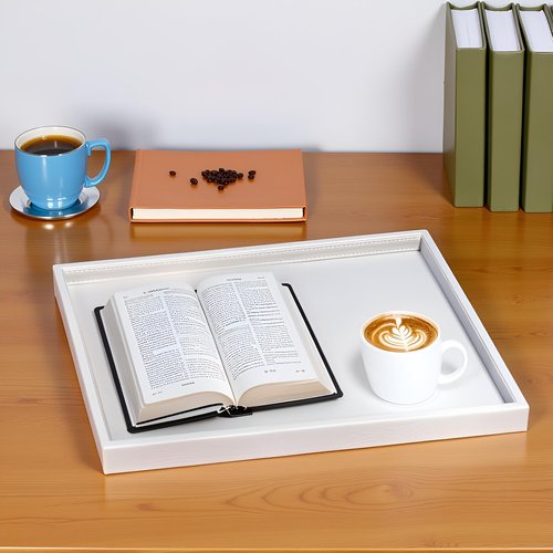 QAVOL 20 x 14 inches High-End Light Luxury Leather Rectangle Oversized Service Tray for Ottoman Tray, Coffee, Food, Family Dinner, Picnic, Party Essentials (Beige, 20 x 14 inch)