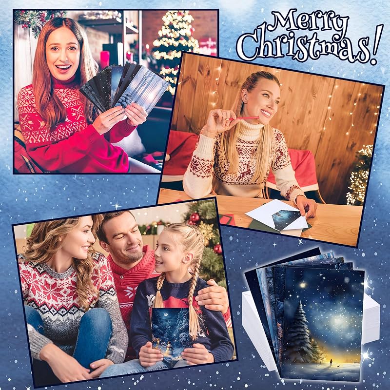 100 Sets Christmas Cards with Envelopes, Stickers, Winter Forest