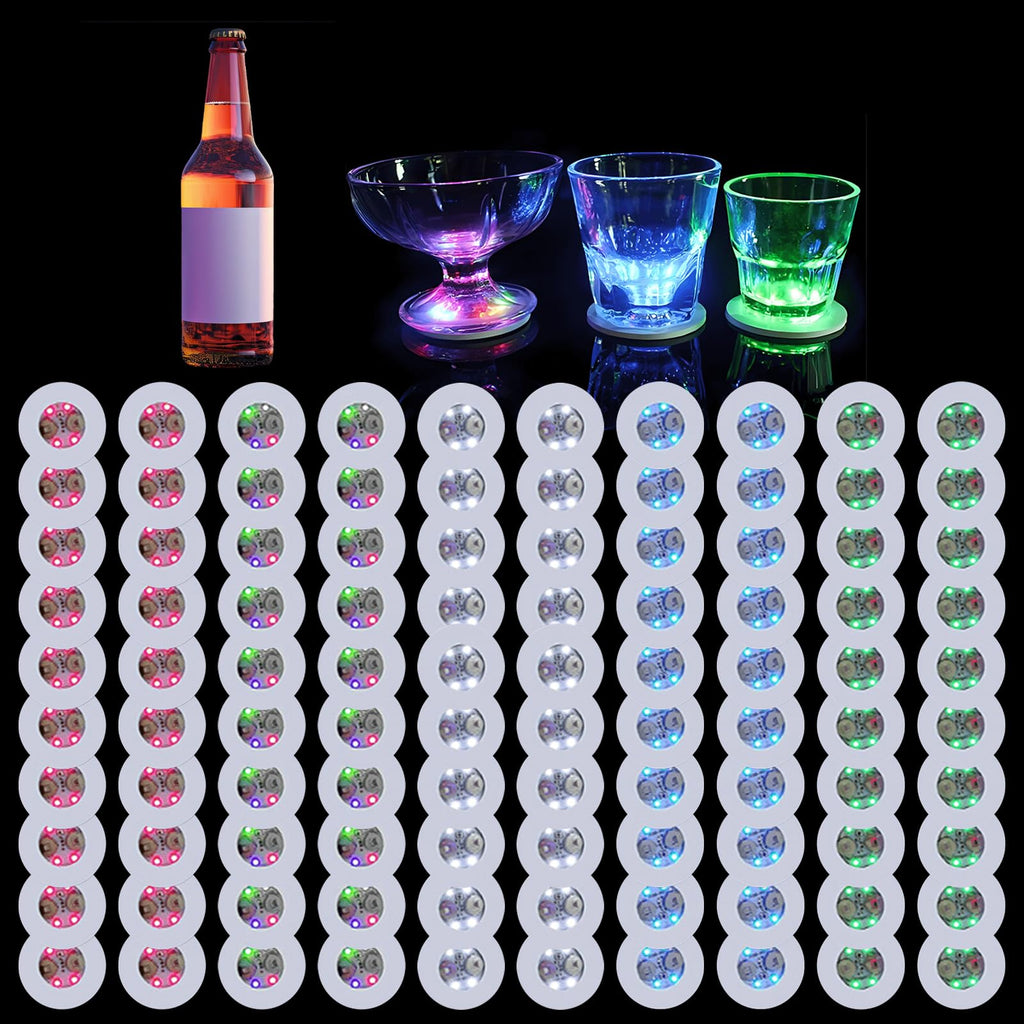 Yiypepy 100 PCS LED Coaster, Light Up Coasters for Drinks, Liquor Bottle Lights Stickers Coasters, Flash Light Up Bar Coaster for Club, Bar, Party, Wedding Decor