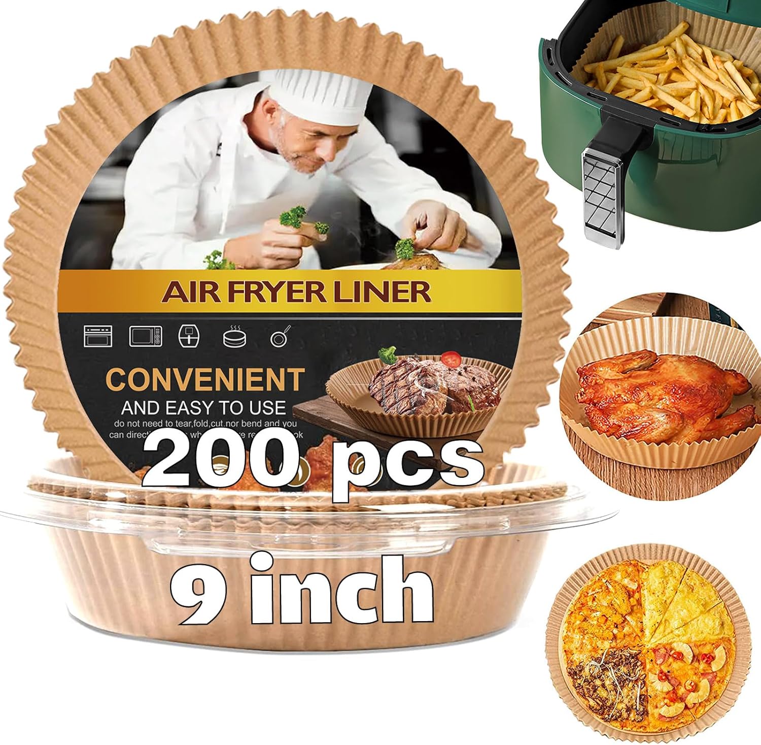 Ninja Power XL Air Fryer Disposable Paper Liners - 200 Pcs, 9-Inch Round Parchment for 4/5/6 Qt Fryers