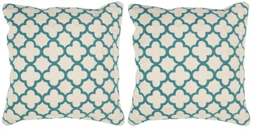 Safavieh Pillow Collection Throw Pillows, 20 by 20-Inch, Sandre Teal, Set of 2