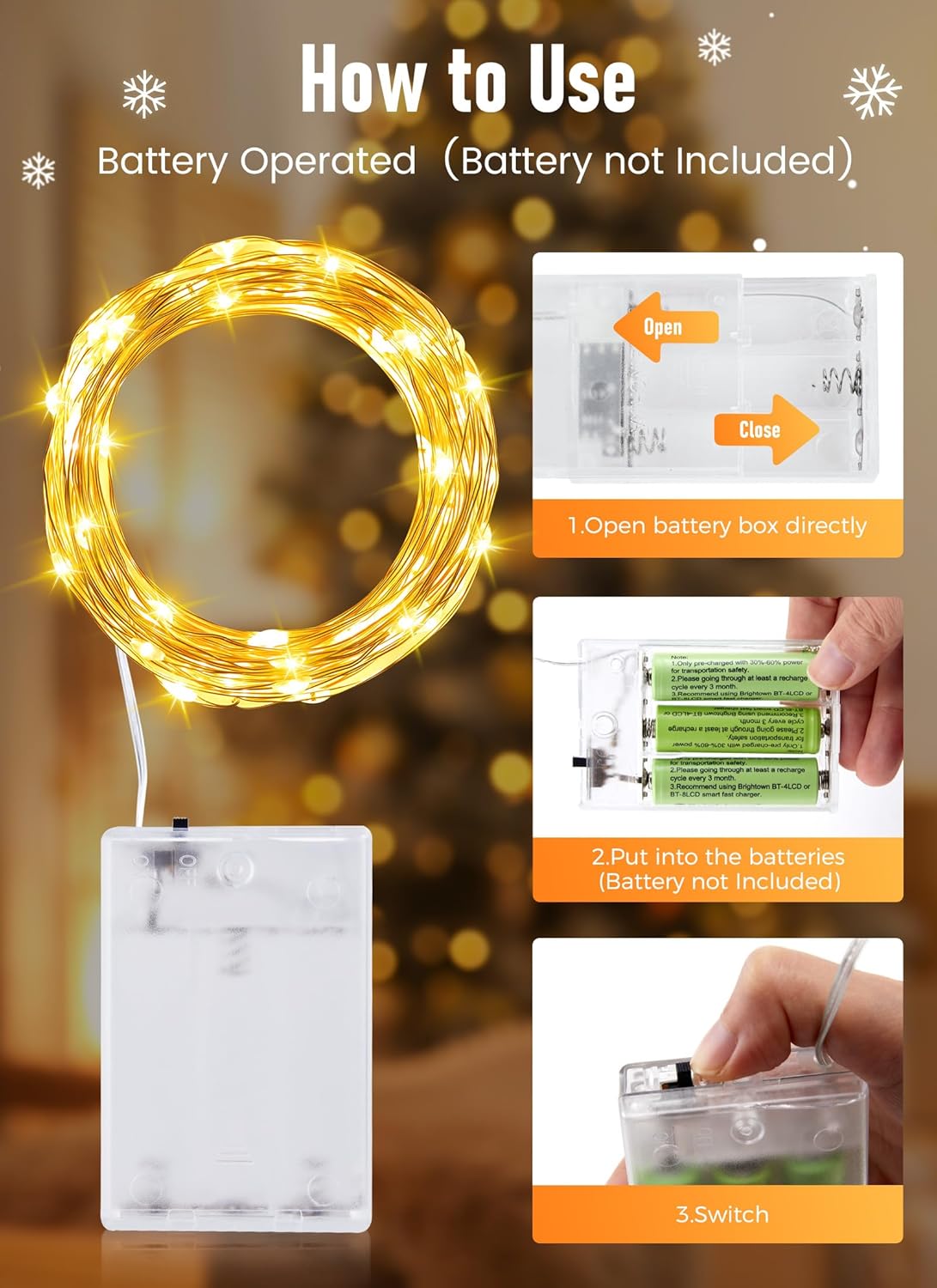 Minetom Fairy String Lights - 33Ft 100 LED Battery Operated Copper Wire Twinkle Lights for Weddings & Parties