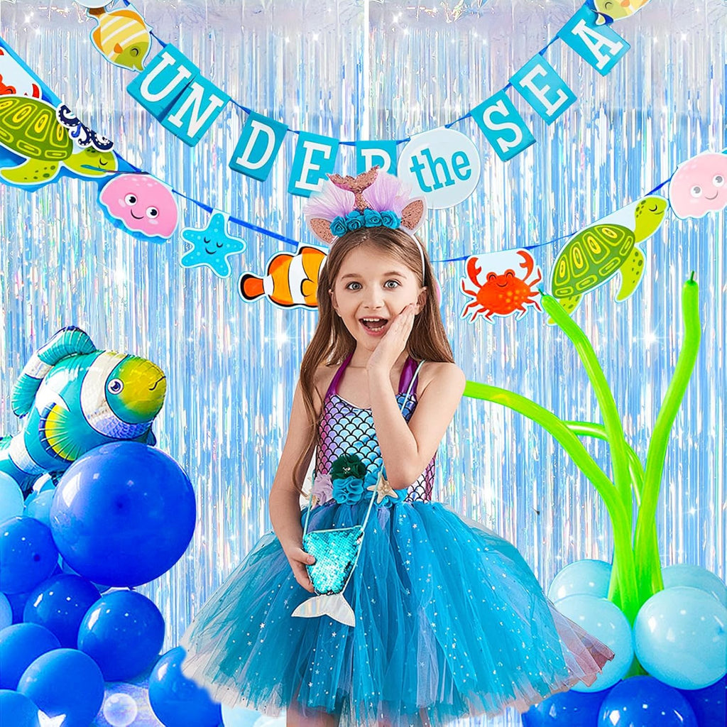 MYUPDALIN Iridescent Party Streamers - Foil Fringe Curtain for Mermaid Ocean Theme | 2 Pack
