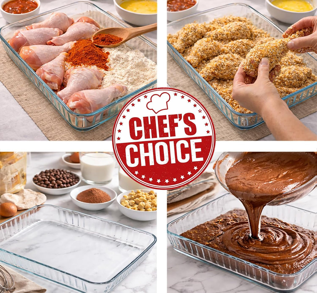 Ums Glass Baking Dish - 4-Qt Borosilicate Oven Pan | Microwave & Oven-Safe Casserole Dish (16" x 11" x 2")
