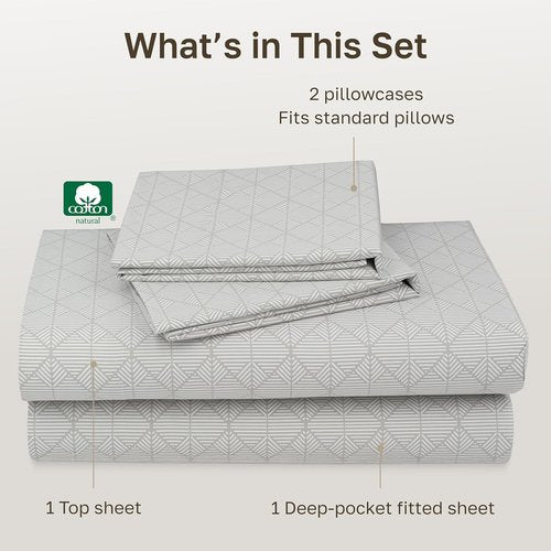 California Design Den Queen Cotton Sheet Set - 400 TC Award-Winning Sateen Finish, Deep Pockets | Crosshatch Taupish & Sage