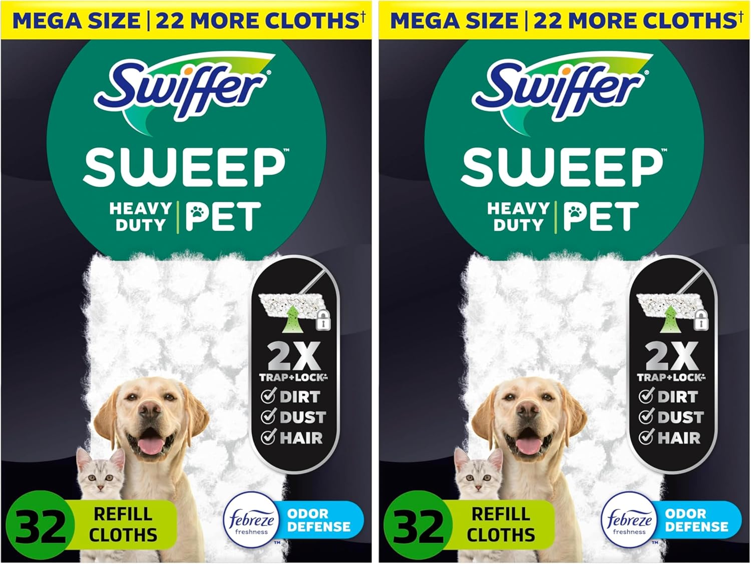 Skiennix Sweep + Mop Refill Pads - Heavy Duty Multi-Surface Cleaning Cloths, 32 Count (Pack of 2)