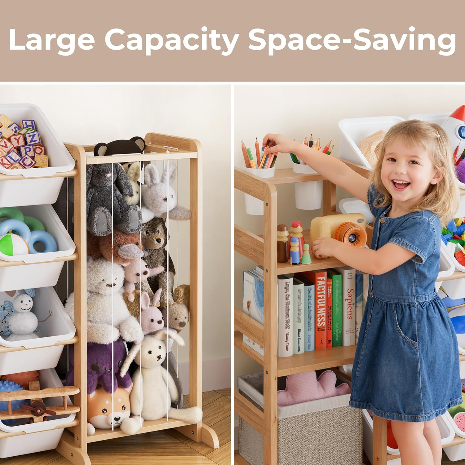 Toy Storage Organizer by [Brand Name] - Kids Playroom Bookshelf with 12 Bins & Stuffed Animal Storage - Essential Nursery Decor