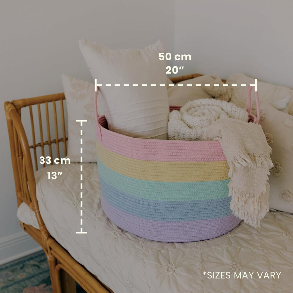 OrganiHaus Rainbow Blanket Basket - Extra Large Woven Laundry & Toy Storage Bin | 20"x13" Soft Round Design