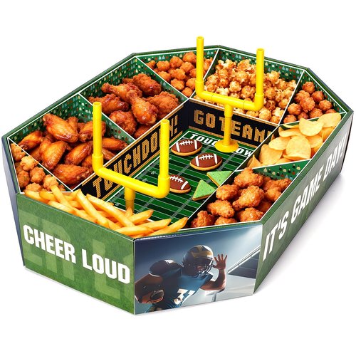 Jyusmile Football Paper Food Tray Kit - 2026 Football Party Supplies, Disposable Food Plates, Snack Bowls, Nacho Trays, Ideal Football Party Decorations and Favors for Birthday & Tailgate Party