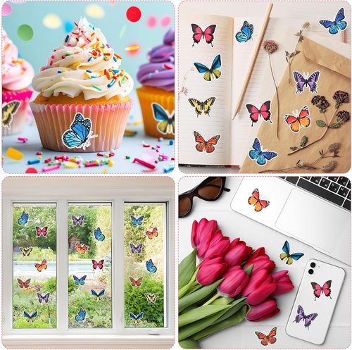 Feifeiya Butterfly Stickers - 500 Pcs Colorful Self-Adhesive Gift Labels | 1.5 Inch for Scrapbooking