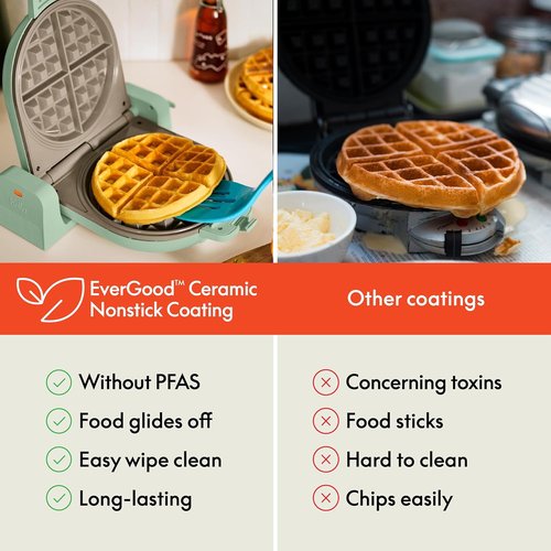 Bella Flip-N-Store Waffle Maker - EverGood™ Ceramic Nonstick Coating, 1000 Watt, 7” Wide, Seaglass