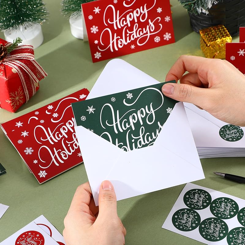 Happy Holidays Cards with Envelopes 160 Pcs - 3.5x5 Inches, Red & Green (Variation: Red, Green+160)