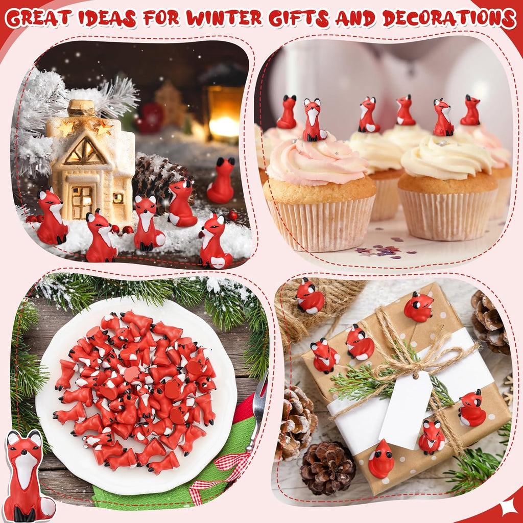 Wesiti Mini Resin Fox Figures - 50 Cute Woodland Animal Statues for Home Decor & Crafts