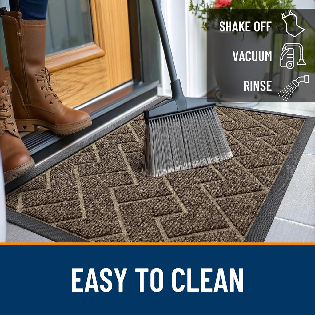 OLANLY Waterproof Front Door Mat - All-Season Indoor/Outdoor Doormat, Sturdy Natural Rubber, Herringbone Brick (Brown, 71x23)