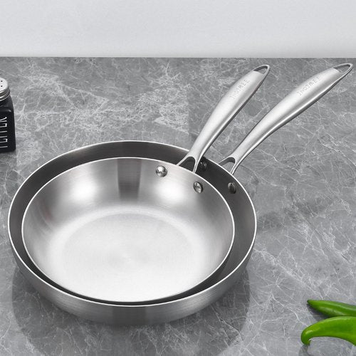 Inqibee 10-12 Inch Tri-Ply Stainless Steel Frying Pans with a Lid,Small Sauté Pan Set,Skillets,Induction Cooking Pans,Pots and Pans Set,Dishwasher and Oven Safe.