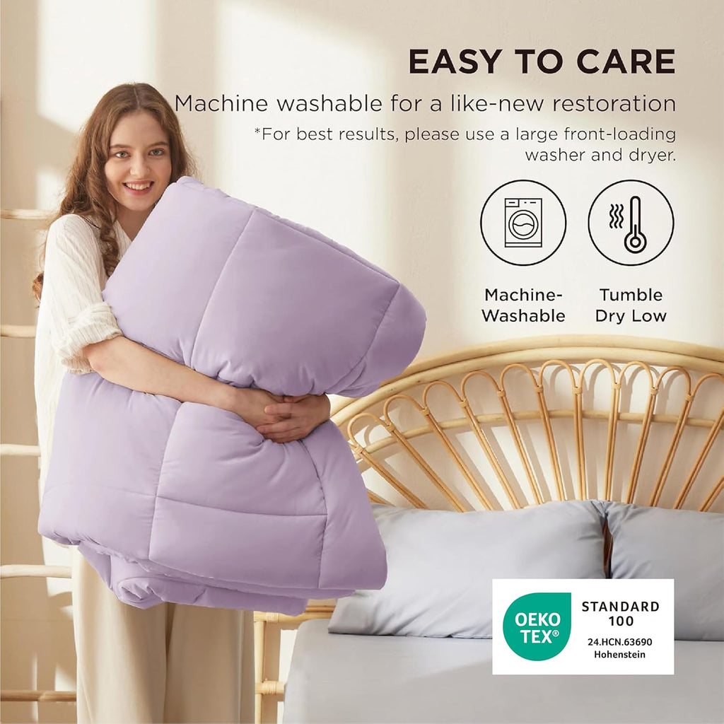 Bedsure Comforter Duvet Insert - All-Season Quilted Twin Size Bedding, GentleSoft Down Alternative, Light Purple 88 x 68 Inches