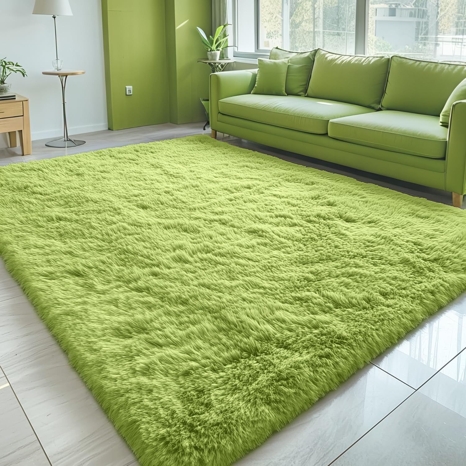 OLANLY 5x7 Large Area Rug - Soft Fluffy Shaggy Carpet for Living Room & Bedroom | Grass Green Decor
