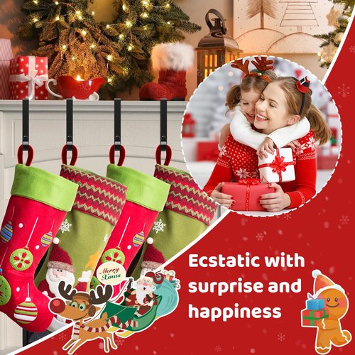 SPSHENG Christmas Stocking Holders for Mantle, Stocking Holders for Mantle Set 4, Fireplace Stocking Hangers for Tickness Mantel, Metal Hooks Garland Hanger for Christmas Party Home Decoration-Black