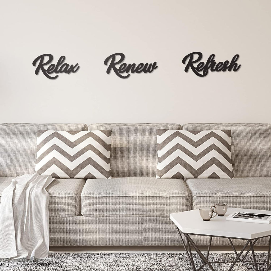 Skiennix Black Wooden Bathroom Sign - 3-Piece Wall Art Set for Farmhouse Decor | Relax, Renew, Refresh